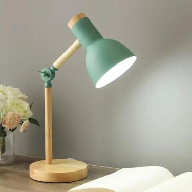 Imagem de Luminária de Mesa Retrátil com Base de Madeira | Design Moderno, Ajustável e Compacto – Ideal para Escritório e Estudo (Verde)