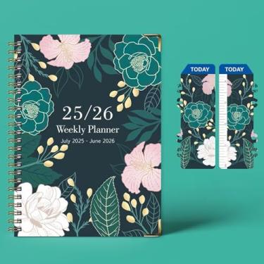 Imagem de Julho de 2025 a junho de 2026, caderno espiral, calendário diário A5 tamanho 15 x 21 cm, capa Dreen Flowers, mensal, semanal, livro de compromissos, 142 páginas, agenda escolar e escritório, com
