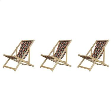 Imagem de Kit 3 Espreguiçadeiras Preguiçosa Dobrável sem Braço Natural em Madeir