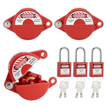 Imagem de Boviisky Bloqueio de válvula de portão com cadeado de segurança, trava de torneira externa vermelha, trava de torneira de água, adequado para alças de válvula com diâmetro de 2,5 a 6,3 cm, 3 conjuntos