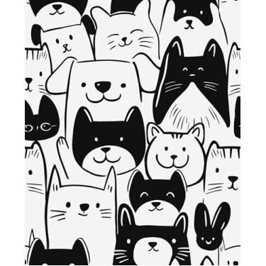 Imagem de VOLEAAR Papel de parede para cachorro Peel and Stick, papel de parede de arte de linha moderna removível para berçário, quarto, armário, gaveta e estante, papel de contato de vinil minimalista preto e