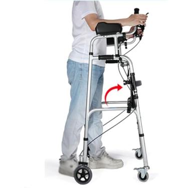 Imagem de Andarilho Com Freios E Com Almofada De Apoio De Braço, Andador Dobrável Leve De 4 Rodas Com Assento Acolchoado, Silver