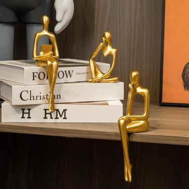 Imagem de Home Decor Thinker Statue Accents Prettidecor Gold, conjunto de 3