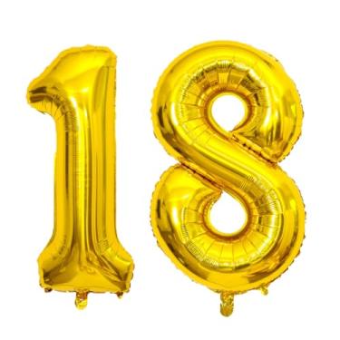 Imagem de KALOR Balões Dourados Grandes Com 18 Números, Jumbo De 40", Mylar Metalizados Para Festa Anos Menina, Decorações Aniversário