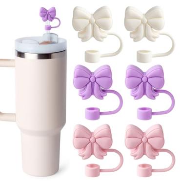 Imagem de 6 peças de capas de canudo para copo Stanley, lindos topos de canudos para Stanley copo de 30 e 1,134 g com alça, topo de canudo reutilizável à prova de poeira de 10 mm acessórios de copo Stanley para