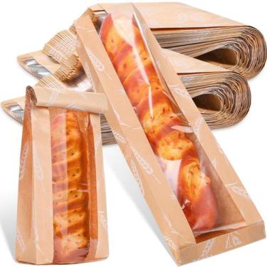 Imagem de Sacos de pão contendo 100 unidades de papel kraft a granel de pão fran