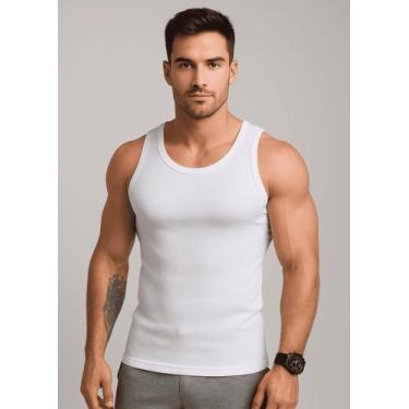 Imagem de Regata Masculina Canelada Modelo Americano - DIVERSOS, Branco, M