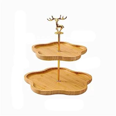Imagem de Suporte de bolo com duas/três camadas para refrescos à tarde, bandeja de frutas, prateleira de madeira para bolos de padaria, prato de bolo, doces, cupcake, sobremesa, prateleiras (tamanho: duas