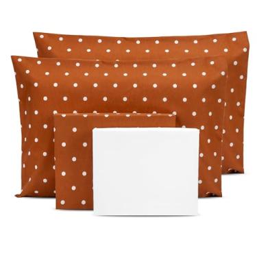 Imagem de Jogo de Lençol Queen 4 peças Estampado c/Ponto Palito Percal 180 fios - 40 CM DE ALTURA (POÁ TERRACOTA - BRANCO)