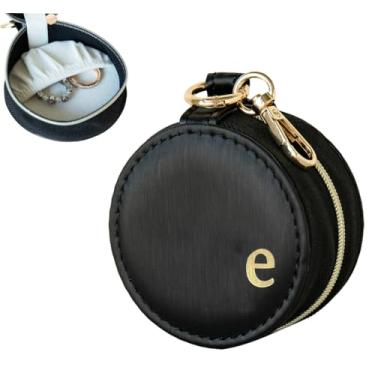 Imagem de COLLECTIVE HOME - Caixa de joias com monograma, porta-anéis de viagem portátil com chaveiro, organizador inicial personalizado para brincos e colares, presente para ela (preto-e)