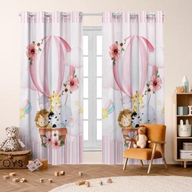 Imagem de Cortina Infantil Estampada, 300x220 cm, 2 Folhas, Poliéster, Decorativa, para Quarto de Menino/Menina (SAFARI BALAO ROSA)