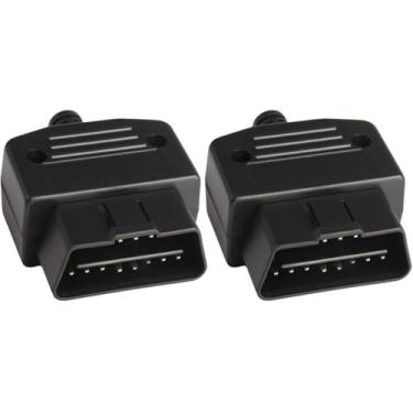 Imagem de 2 peças de plugue conector macho OBD2 de 16 pinos com parafusos, conector OBD2 para automóvel, adaptador de ferramenta de diagnóstico, acessórios de carro para cabo de extensão OBD