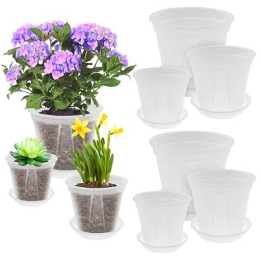 Imagem de bigjvbfv Vaso de plástico transparente para berçário, vaso de plantas leve e transparente com orifício de drenagem e pires, plantador de mudas 4,72/5,91/18 cm, vaso de jardim flexível para ambientes