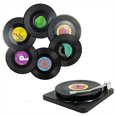 Imagem de Porta-copos de disco de vinil de 6 cores com suporte para toca-discos 