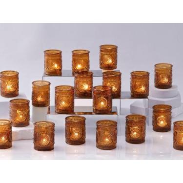 Imagem de Castiçal DEVI 48 peças de vidro âmbar votivo, gravado