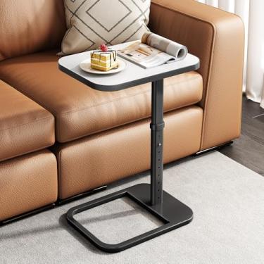 Imagem de Kitstorack Bandeja de TV, altura ajustável e cantos de metal arredondados, mesa de lanche para sofá, cama, cadeira, sala de estar, mesa lateral em forma de C para comer, jantar ou laptop, espaços
