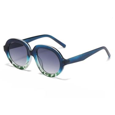 Imagem de Óculos de sol femininos com armação pequena, estilo retrô, com estampa de leopardo, gradiente, oval, versátil, fashion, masculino, UV400 (azul, bico de falcão, cinza)