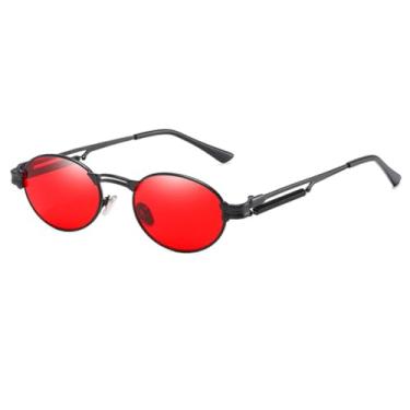 Imagem de HPIRME Óculos de sol retrô feminino estilo punk oval para homens redondos uv400(5)