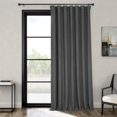 Imagem de HPD Half Price Drapes BOCH-LN1854-120-DW Cortina de escurecimento de ambiente extra larga de linho sintético (1 painel), 250 x 300 cm, cascalho escuro