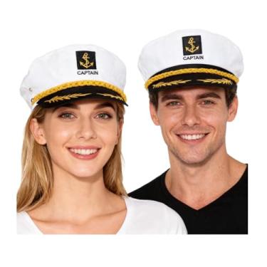 Imagem de Hemobllo Chapéu de capitão: 2 peças de chapéu de marinheiro de barco de iate ajustável, para festas de cosplay de Halloween - acessórios de fantasia (branco)