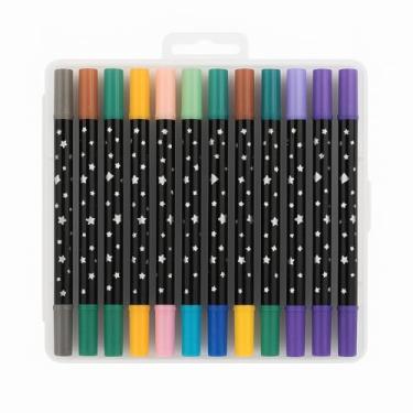 Imagem de Canetas para Colorir com Glitter 2 pontas Completo com 48 Cores perfeito para Desenhar Marcador Ponta Fina Ponta Grossa para Desenho Artístico