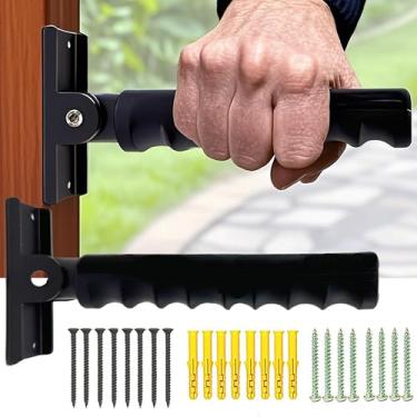 Imagem de Ristpal Pacote com 2 barras de apoio para porta – alça de apoio auxiliar de 22,8 cm, capacidade de peso de 136 kg, corrimão de assistência de escada, design antiderrapante para pessoas com deficiência