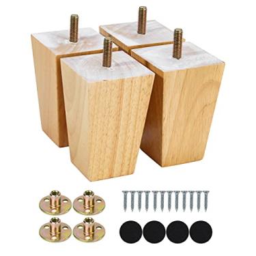 Imagem de Pernas de sofá de 10,16 cm para móveis de madeira, pacote com 4 pés de substituição de pirâmide para poltrona de poltrona de poltrona de sofá de poltrona