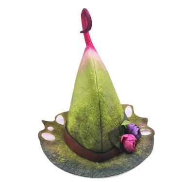 Imagem de Chapéu de bruxa de feltro verde com decoração de flores de Halloween