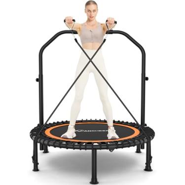 Imagem de ANCHEER Mini Trampolins Dobráveis De 48" - Carga Máxima 350 Libras Equipamento Exercícios Internos 450 Com Alça Espuma Ajustável Em 4 Níveis E Faixas Resistência Rebounder Para Adultos Casa