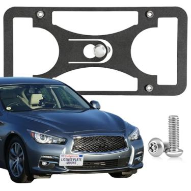 Imagem de Moldura de placa frontal resistente compatível com Infiniti Q50 2014-2024, suporte de gancho de reboque sem broca, suporte de suporte de placa de licença antifurto, à prova de ferrugem, acessórios