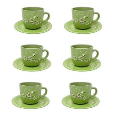 Imagem de Xícara Cerâmica C Pires Verde 12 Pçs 350Ml - Kaza M