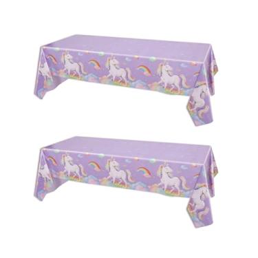 Imagem de Zotmala Pacote com 2 toalhas de mesa de unicórnio para festa de unicórnio, capas de mesa de plástico descartáveis 137 x 272 cm, decorações de mesa de unicórnio ideais para crianças e meninas