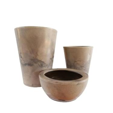 Imagem de Vasos para Plantas Decorativos Luxo Polietileno com Prato | Planta, Jardim, Casa vaso de planta Design de Luxo para Decorar Casa, Sala, Escritório e Varanda(Bege)