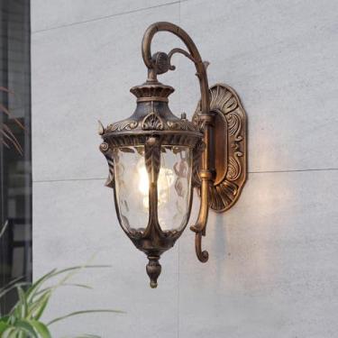 Imagem de Luminária de parede externa, estilo lanterna, em alumínio e vidro, à prova d'água, marrom, estilo retrô, para jardim, decoração rústica, soquete E27, ideal para porta de casa, garagem, varan