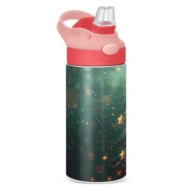 Imagem de YETTASBIN Garrafa de água de árvore de Natal para crianças, 340 g, à prova de vazamento, parede dupla, isolada, copo de viagem com tampa de canudo para meninas, meninos e crianças