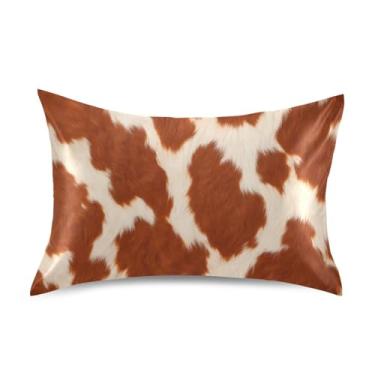 Imagem de Wassud Fronha de cetim de vaca marrom e branca para cabelo e pele fronhas de seda lisa tamanho padrão capas de travesseiro respiráveis com fecho de envelope