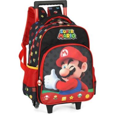 Imagem de Mochila Infantil com Rodinha Super Mario BROS G Preta - Luxcel
