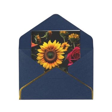 Imagem de SKKNT Cartões de felicitações para todas as ocasiões com estampa de rosas de girassol, cartões de notas em branco versáteis com envelopes 11,4 x 15,2 cm