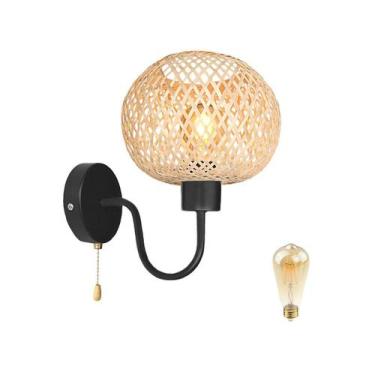 Imagem de Arandela Com Interruptor Cordinha Bambu Quarto Nat91 + Led - Acende A 