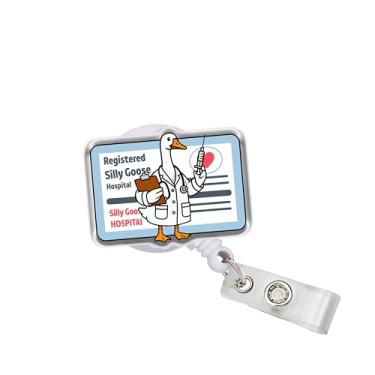 Imagem de OKOMCM Silly Goose Hospital Carretel retrátil para crachá de enfermeira ganso tamanho 5 cm clipe de cinto acrílico para crachá de identificação, cordão de crachá de animal engraçado, acessórios