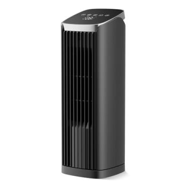 Imagem de PNTCK Ventilador para quarto, ventilador de torre de 13 polegadas com controle remoto, 4 modos 4 velocidades máx. 7,3 m/s, ventilador de mesa oscilante de 70°, ventiladores portáteis de temporizador