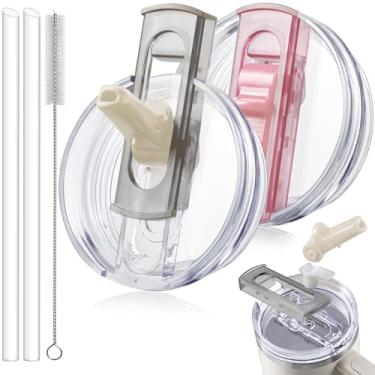 Imagem de ANTAND Pacote com 2 tampas de substituição de canudo destacável para Stanley Quencher H2.0 & ProTour, tampa à prova de vazamento à prova de vazamento para acessórios Stanley Cup 1,134 g, fácil de