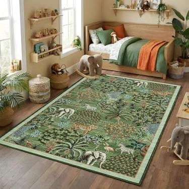 Imagem de GarveeHome Tapete com estampa de animais selvagens, 10 x 15 cm, lavável para sala de estar, tapete de floresta antiderrapante, macio, resistente a manchas, para quarto de crianças, sala de jogos
