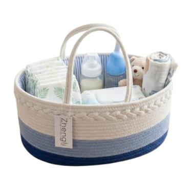 Imagem de Organizador de Fraldas e Acessórios para Bebê – Cesto Multifuncional Portátil com Alças | Ideal para Troca de Fraldas, Mamadeiras, Roupas, Brinquedos e Muito Mais. (Azul)