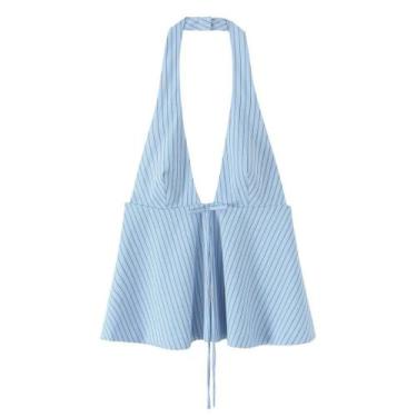 Imagem de Camiseta Sem Mangas Feminina Com Alças Listrada, Top De Verão Estiloso