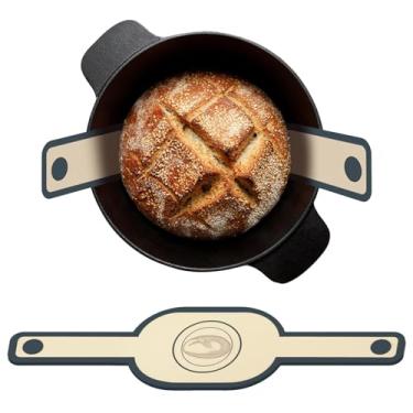 Imagem de Tapete de silicone para assar pão: Resistente ao calor até 250 °C; possui uma alça longa para facilitar o uso com panelas de ferro fundido. Reutilizável e ideal para assar pão de fermento; também é um