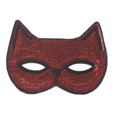 Imagem de Máscara de gato, tecido, meia face, fantasia de Halloween vermelha - y