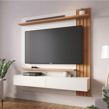 Imagem de Painel Home Suspenso Juriti 1.5 para Sala de TV até 65 Polegadas Off White Matte Freijó Colibri