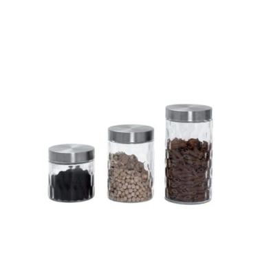 Imagem de Kit 3 Potes em Vidro Com Tampa - Inox - FRATELLI