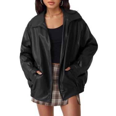 Imagem de Jaqueta de couro AUTOMET Oversized Faux Suede  preta